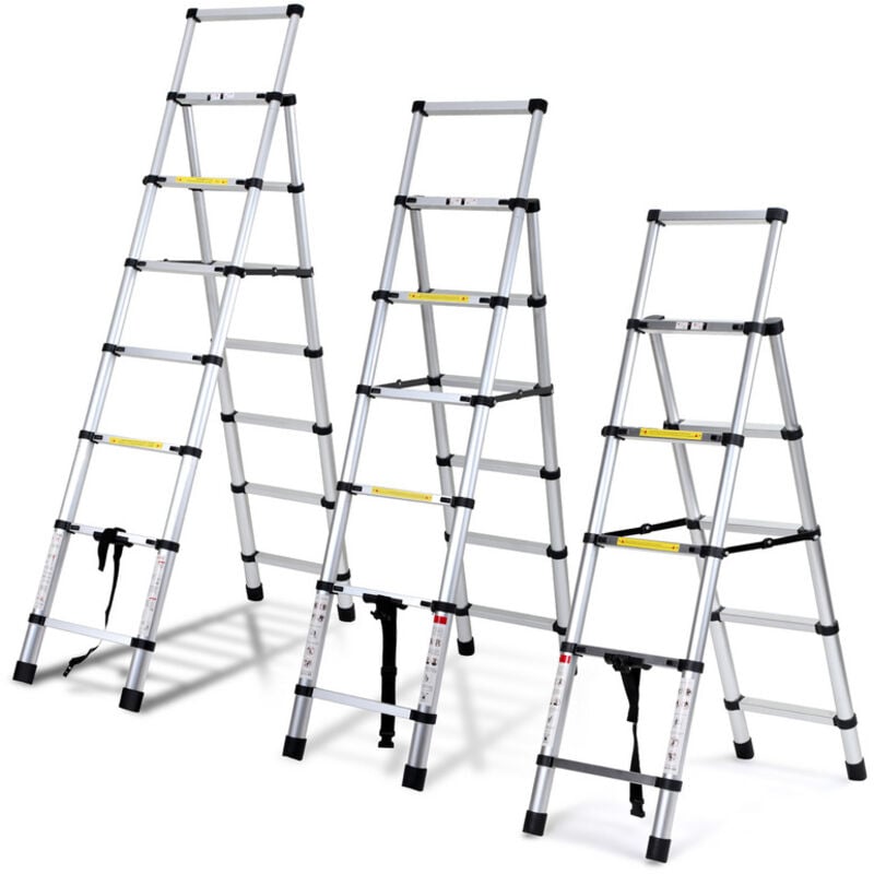 foto del prodotto hengda swanew scala telescopica 2,0m 2,3m scala in alluminio argento scala allungabile antiscivolo scala allungabile allungabile