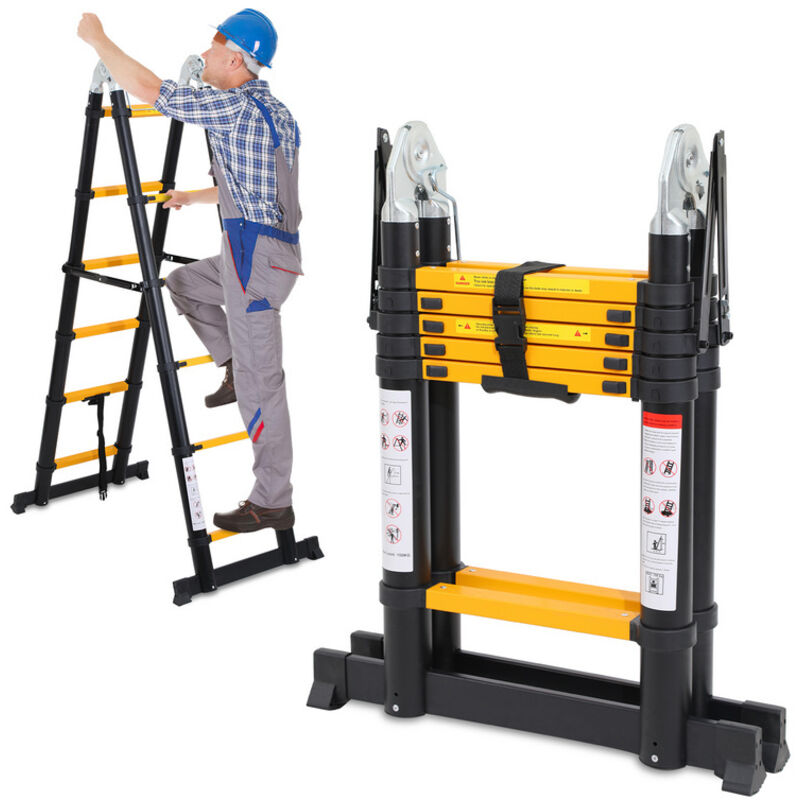 foto del prodotto hengda swanew scala telescopica 2,5 m scala retrattile 2,5 m in alluminio nero, scala allungabile antiscivolo