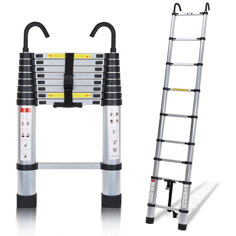 foto del prodotto hengda swanew scala telescopica 2.6m silber scala telescopica pieghevole mit hakenscala singola diritta carico massimo 150 kg