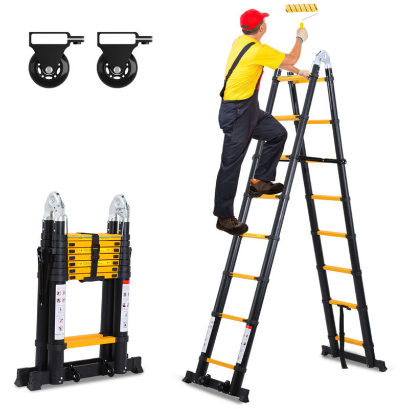 foto del prodotto hengda swanew scala telescopica alu nero scala pieghevole 2.5m 2.5m scala a telaio con barra di sostegno scala in alluminio estensibile scala