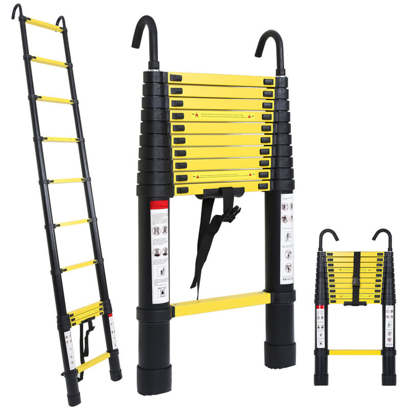 foto del prodotto hengda swanew scala telescopica con gancio in alluminio nero giallo 3.2m