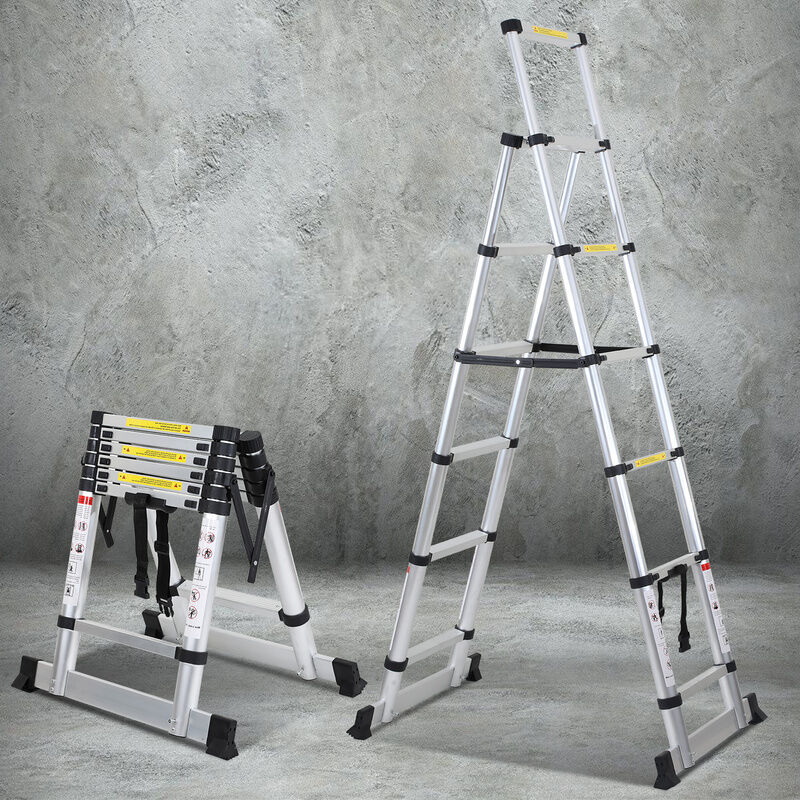 foto del prodotto hengda swanew scala telescopica fino a 150 kg scala a gradini stabile in alluminio con trave d equilibrio 1.7m 2.0m