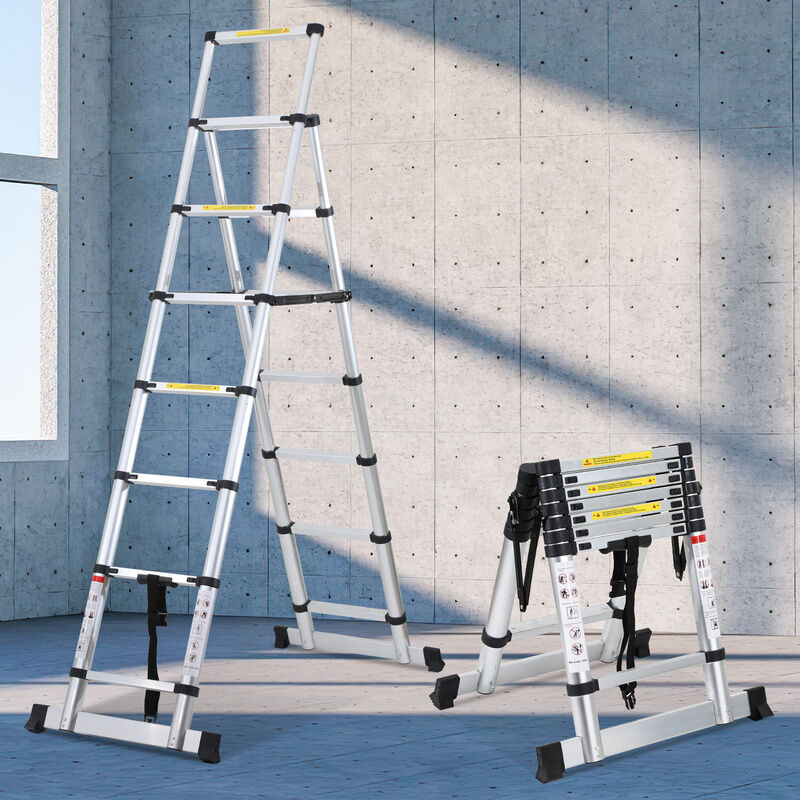 foto del prodotto hengda swanew scala telescopica fino a 150 kg scala a gradini stabile in alluminio con trave d equilibrio 2.0m 2.3m