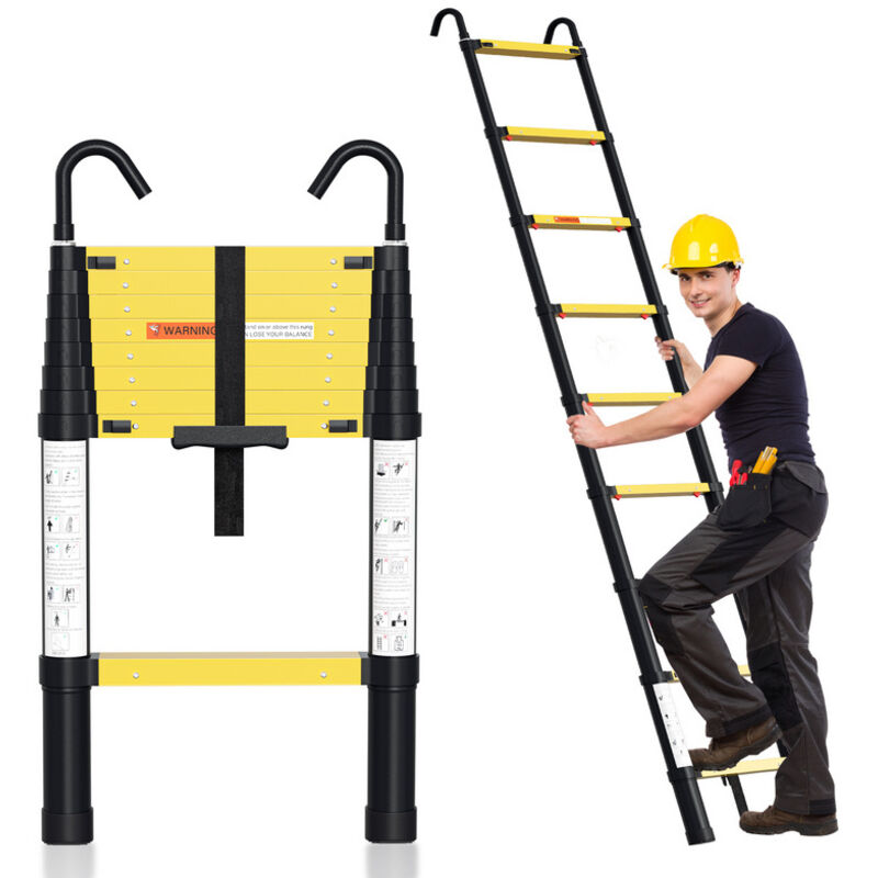 foto del prodotto hengda swanew scala telescopica fino a 150 kg stabile scala multiuso in alluminio 2.6 m giallo nero con pulsante di rimozione on