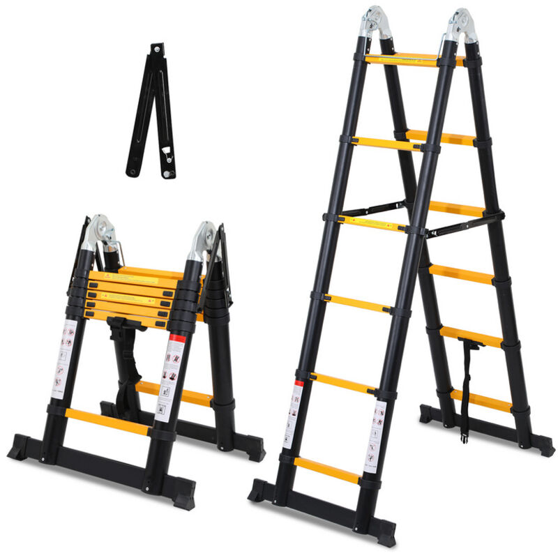 foto del prodotto hengda swanew scala telescopica in alluminio 1.9m 1.9m giallo nero senza ganci con stabilizzatore con ruote