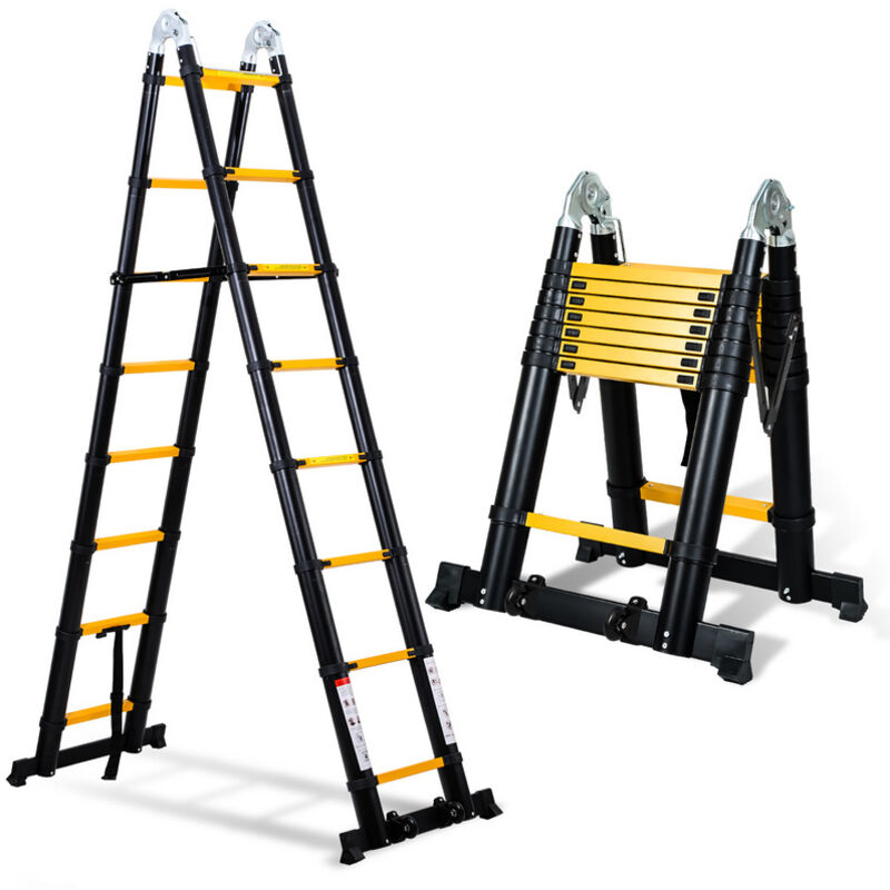 foto del prodotto hengda swanew scala telescopica in alluminio 2.5m 2.5m nero giallo senza ganci con stabilizzatore con ruote carico massimo 150 kg