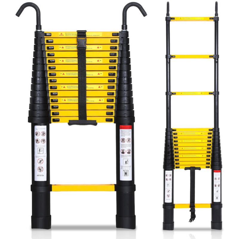 foto del prodotto hengda swanew scala telescopica in alluminio multiuso 3.2m scala a cornice stabile in alluminio scale fino a 150kg nero con gancio