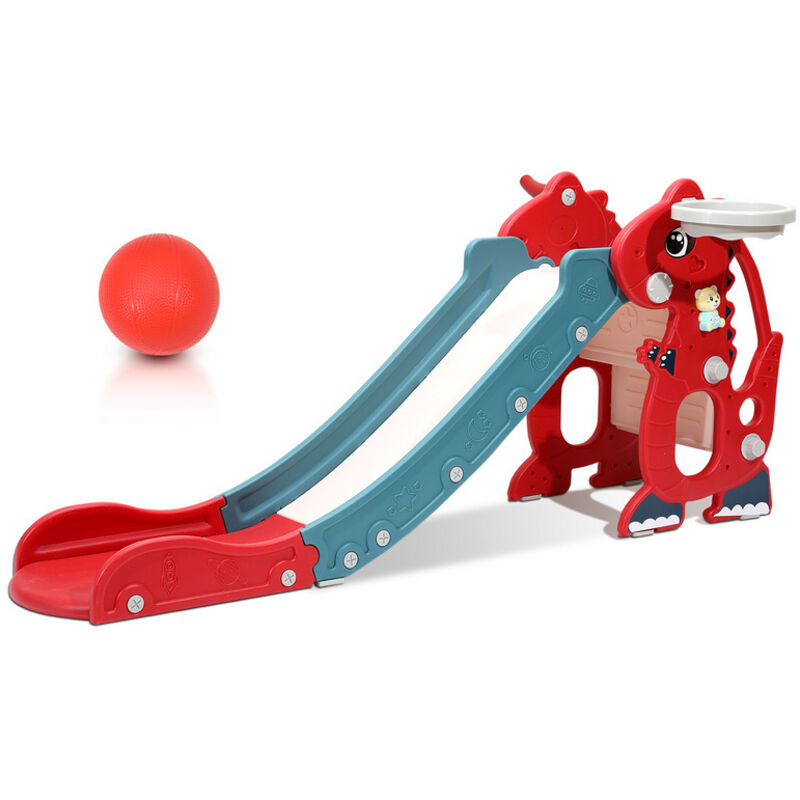 foto del prodotto hengda swanew scivolo per bambini 4 in 1 parco giochi pieghevole con canestro da basket anello di lancio apprendimento dell inglese rosso