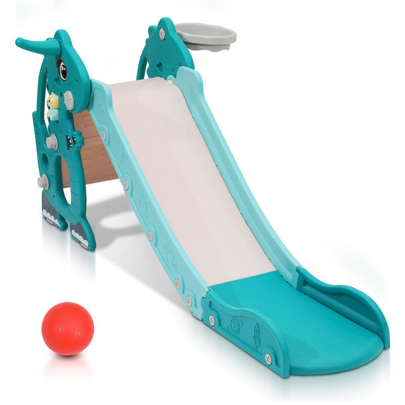 foto del prodotto hengda swanew scivolo per bambini 4 in 1 parco giochi pieghevole con canestro da basket anello di lancio apprendimento dell inglese verde