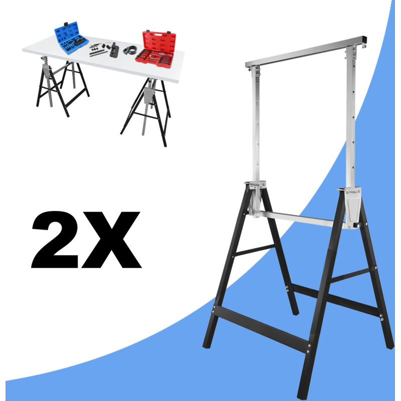 foto del prodotto hengda swanew set di 2 cavalletti telescopici altezza regolabile 80 130cm. max. 200 kg. nero. metallo. pieghevoli