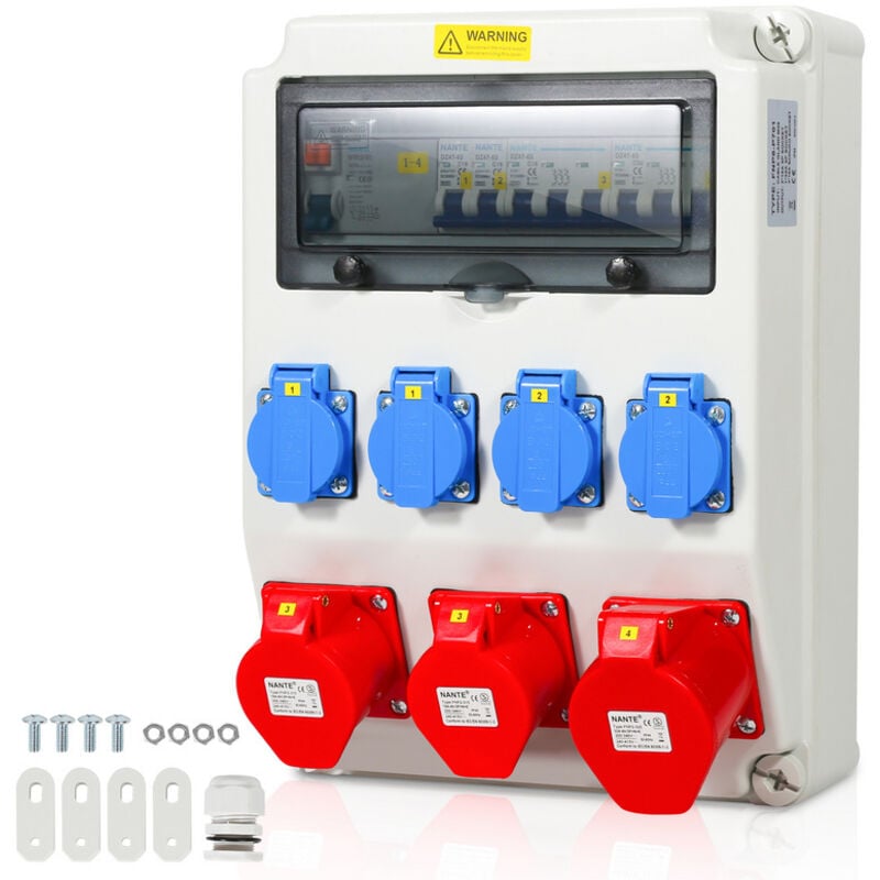 foto del prodotto hengda swanew site box distributore da parete con magnetotermico e fi. distributore elettrico da cantiere a 5 poli con 4 prese schuko e presa cee