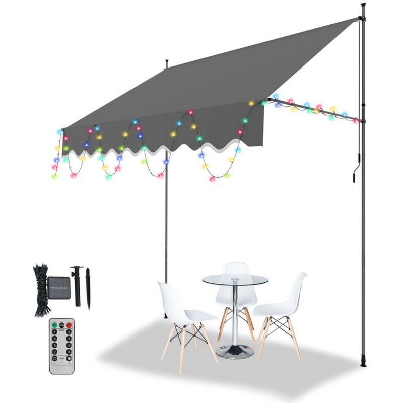 foto del prodotto hengda swanew tenda da sole manuale per terrazza protezione solare resistente ai raggi uv idrorepellente con protezione solare led grigio 2m