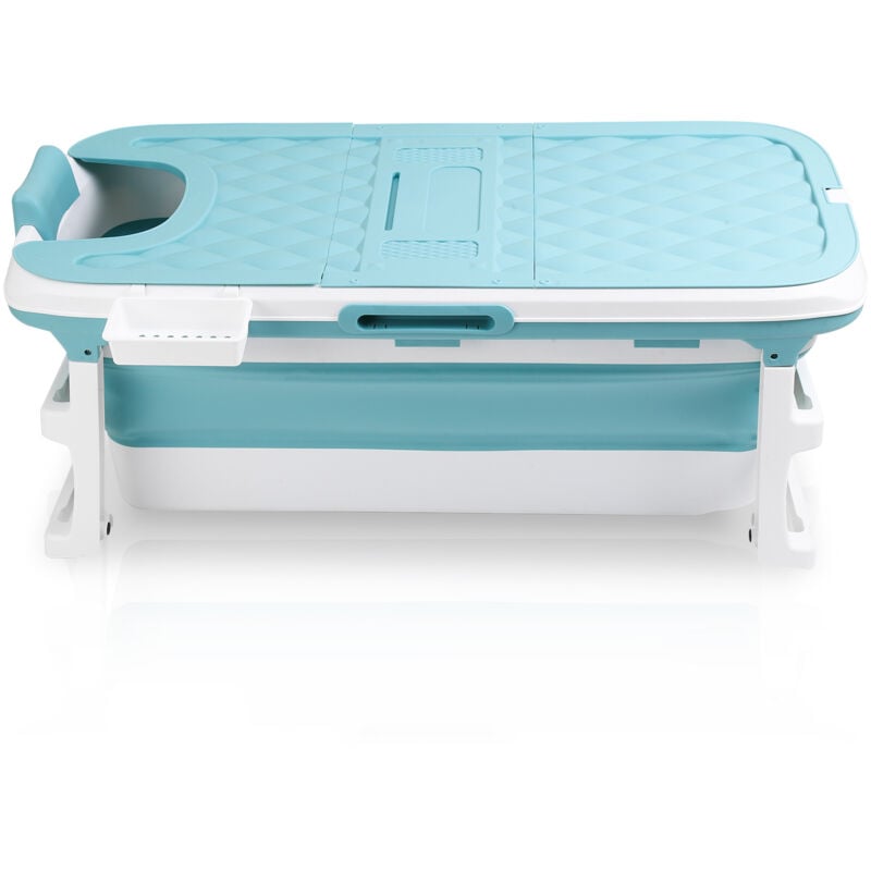 foto del prodotto hengda swanew vasca da bagno per adulti pieghevole vasca da bagno portatile mobile con copertura vassoio con rotelle 149x60x50cm