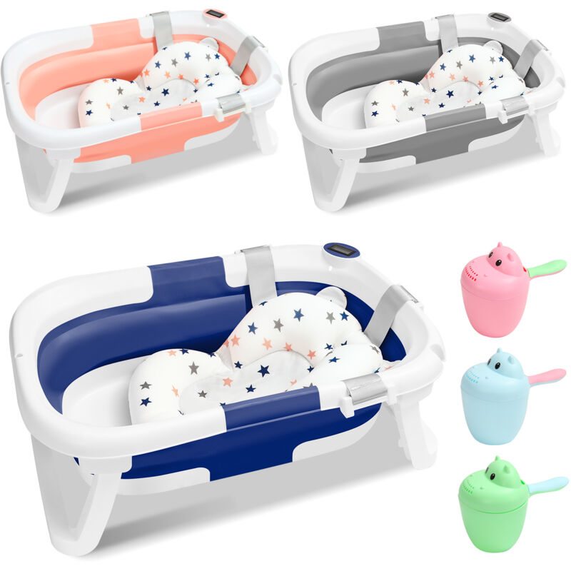 foto del prodotto hengda swanew vaschetta per bagnetto pieghevole scalabile tappetino per cuscino da bagno pillow con termometro