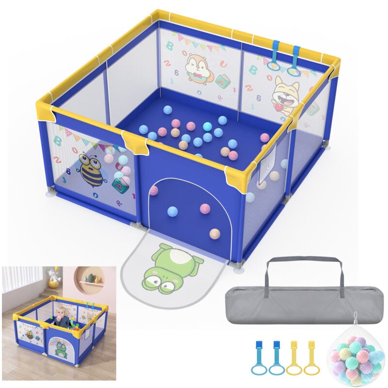 foto del prodotto hengmei 127x127cmx68cm box per neonati riparo per bambini pieghevole con 50 palline oceaniche, polsino per l addestramento, rete traspirante e