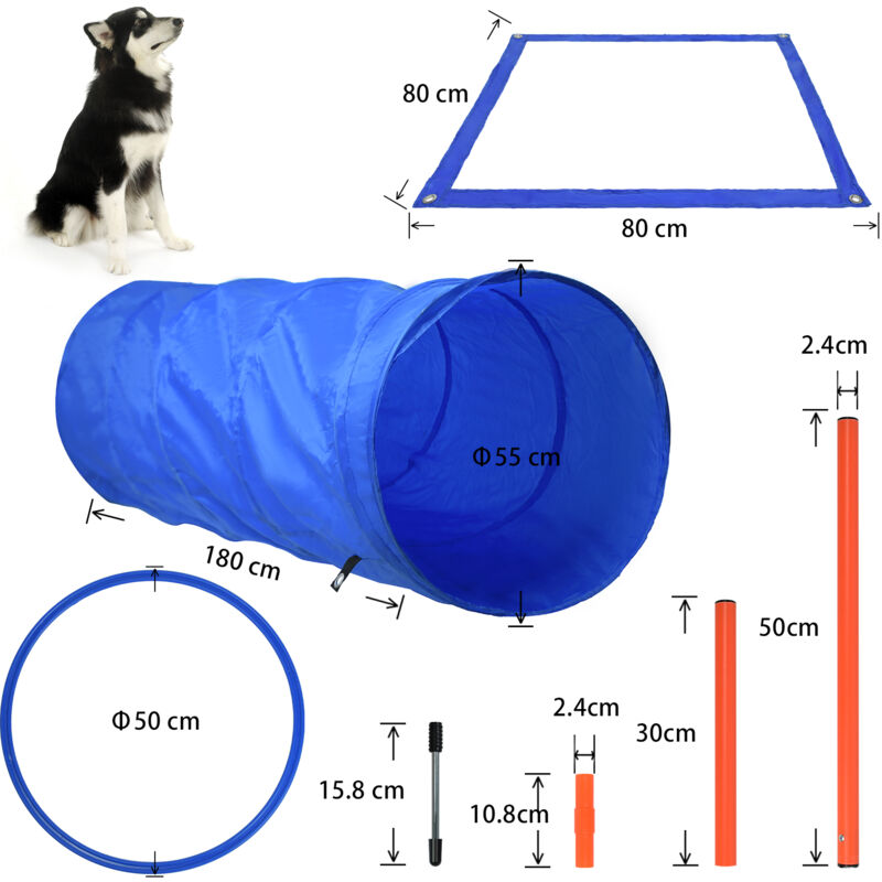 foto del prodotto hengmei agility set attrezzatura per cani ostacoli addestramento cani sport per cani altezza regolabile con anelli di salto, tunnel, slalom, ostacoli