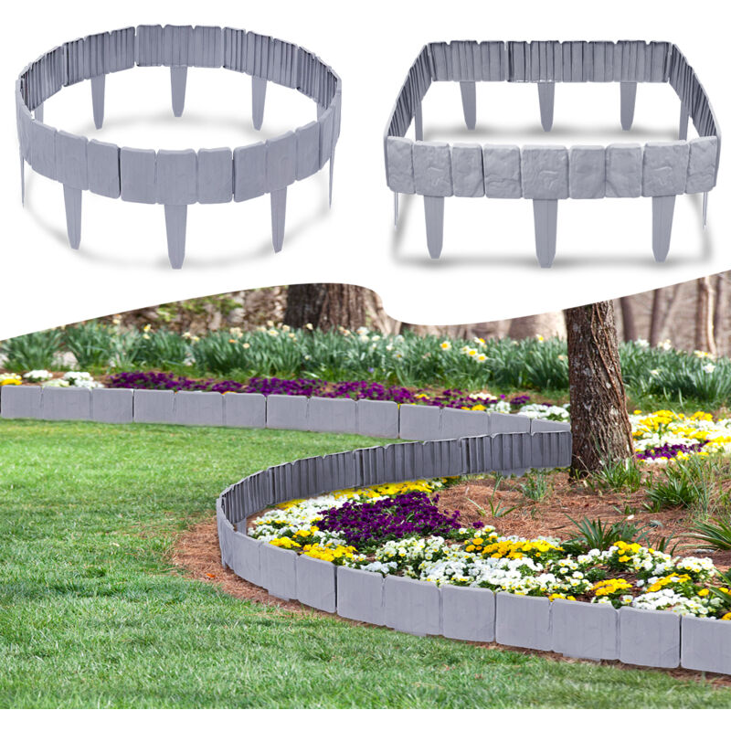 foto del prodotto hengmei bordo in plastica flessibile per giardino bordi per giardini effetto pietra 17,5m 70 pezzi, 1 elemento lunghezza x altezza 25 cm x 23