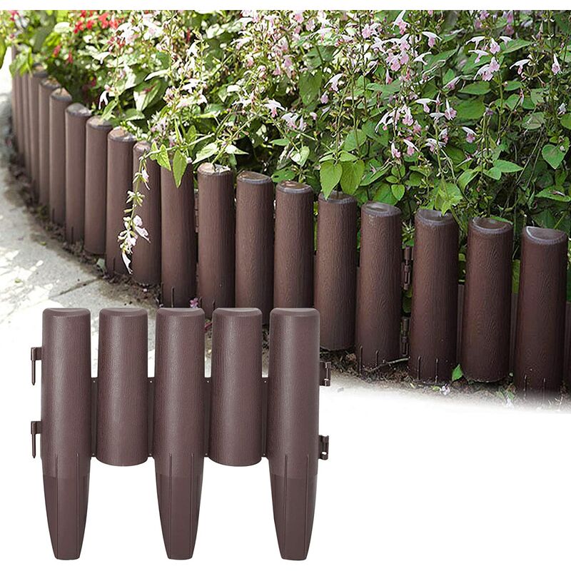 foto del prodotto hengmei bordure per aiuole e giardini, 14 m, 50 pezzi, in plastica, effetto legno, bordo in plastica flessibile per giardino, 1 elemento 28cmx24cm