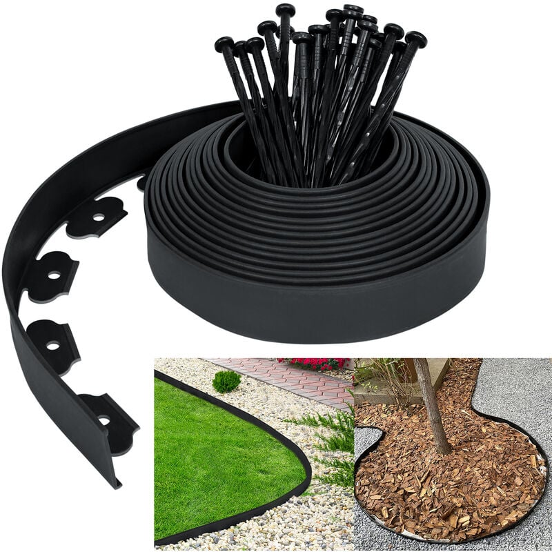 foto del prodotto hengmei bordure per aiuole e giardini 40m plastica bordi per prato, flessibili sistema di barriera per le radici bordi con 120 chiodi di fissaggio,
