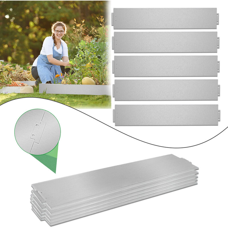 foto del prodotto hengmei bordure per aiuole e giardini rasenkante metall 5m galvanized border per giardino bordi per giardini 5 pezzi 100 cm x 15 cm l x h , argento