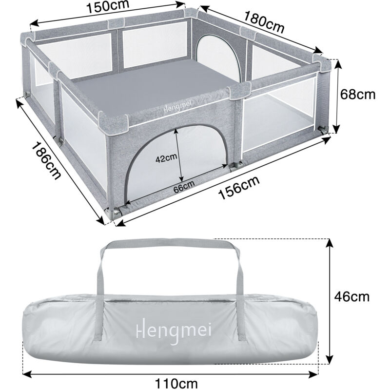 foto del prodotto hengmei box per bambini, 180 x 150 cm, con base antiscivolo e base, rete traspirante