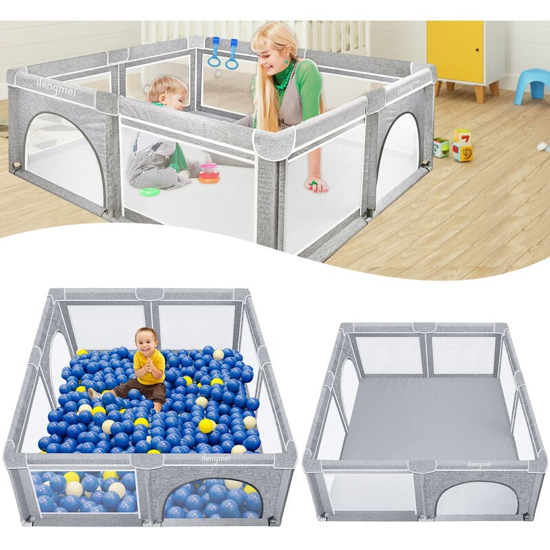 foto del prodotto hengmei box per neonati baby playpen barriera per bambini 180x150cm centro attivit con base antiscivolo, parco giochi di sicurezza in rete