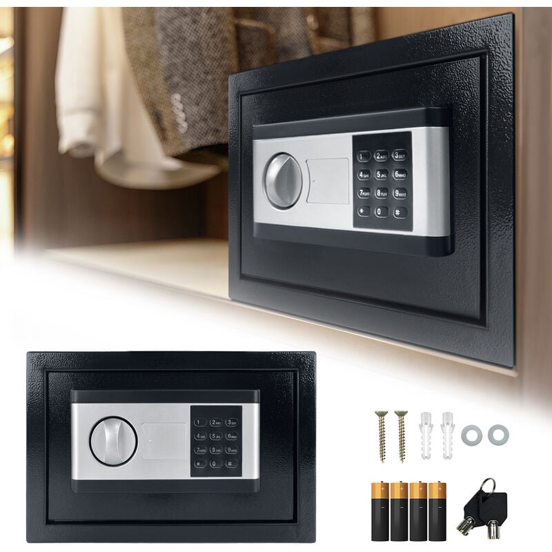 foto del prodotto hengmei casseforti cassaforte, cassaforte elettronica a muro 12l, cassaforte per mobili con serratura a combinazione e chiave, 31x20x20cm