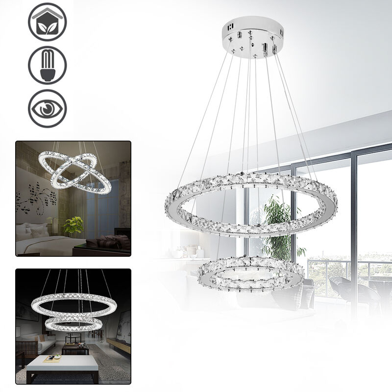 foto del prodotto hengmei lampade da soffitto 48w lampadario a sospensione di cristallo pendente lampadario led soffitto lampade illuminazione, bianco freddo