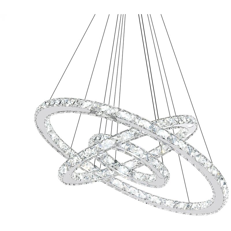 foto del prodotto hengmei lampade da soffitto 96w moderno led crystal chandelier pendant light rings, colore della luce bianco freddo, dimensioni tre anelli 