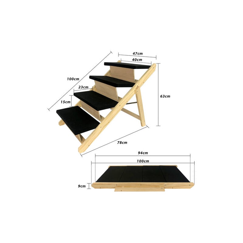 foto del prodotto hengmei rampa per cani pieghevole 2 in 1, in legno, per letto, divano o auto, scala per animali domestici, fino a 100 kg, portatile, regolabile in