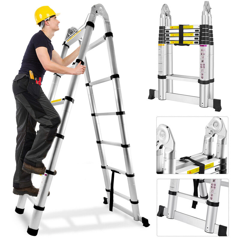 foto del prodotto hengmei scale telescopiche 3.8m pieghevole scala telescopica in alluminio scala pieghevole portatile scala retrattile estensibile per casa, ufficio