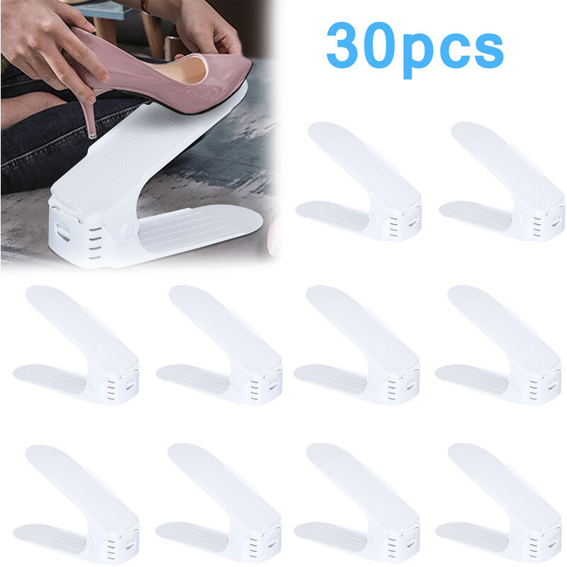 foto del prodotto hengmei set di 30 regolabile scarpiera salvaspazio portascarpe organizer scarpe portascarpe regolaili in plastica, bianca