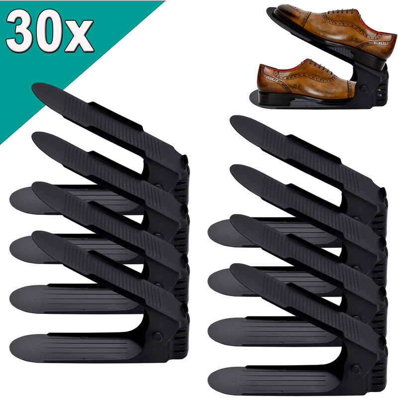 foto del prodotto hengmei set di 30 regolabile scarpiera salvaspazio portascarpe organizer scarpe portascarpe regolaili in plastica, nero