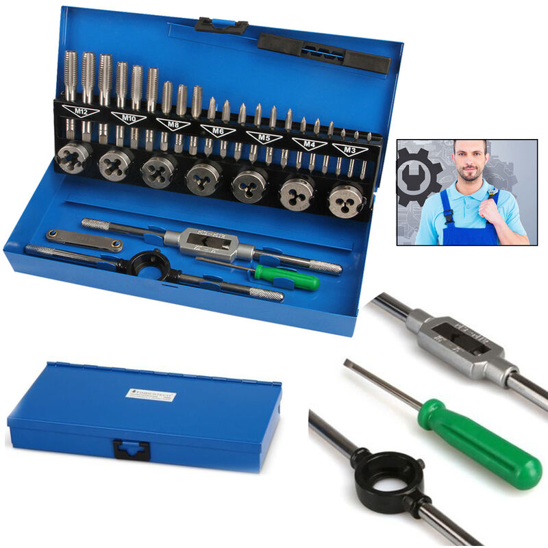foto del prodotto hengmei set maschi e filiere 32 pezzi set maschi e filiere per filettatura rubinetto metrico tap wrench con custodia