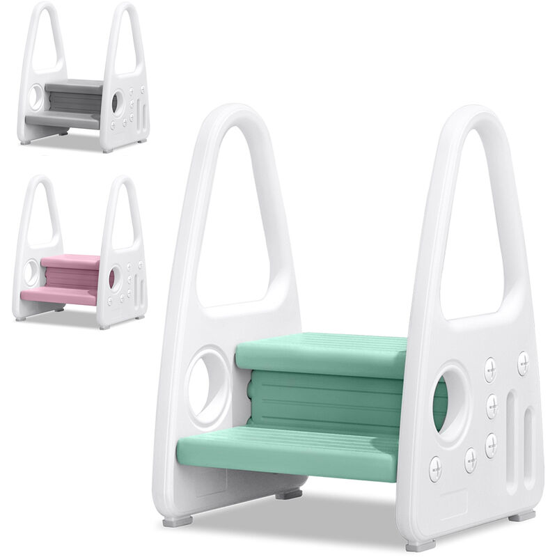 foto del prodotto hengmei sgabelli per bambini sgabello per bambini, con 2 gradini, in plastica, per la cameretta dei bambini, cucina e bagno, verde