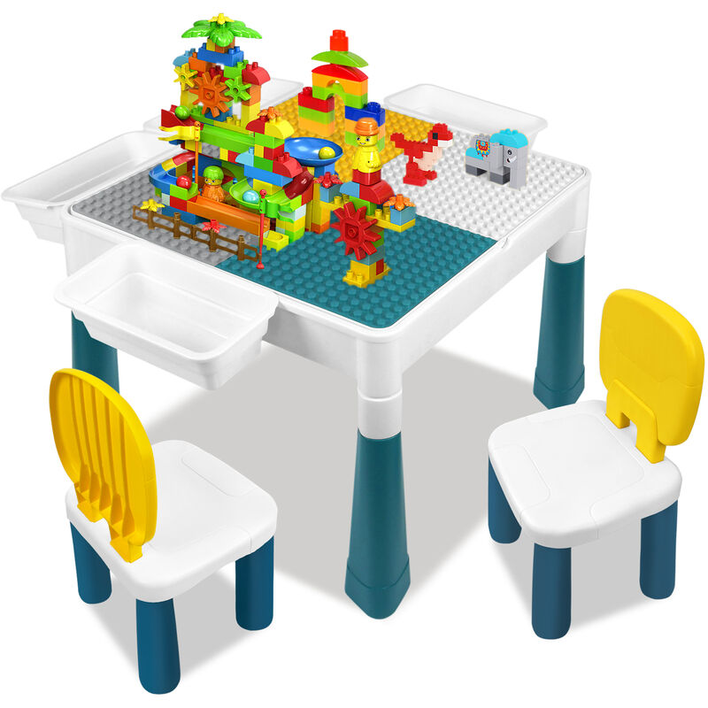 foto del prodotto hengmei tavolo per bambini con sedie, set di sedie multiuso per bambini, tavolo da gioco per bambini e bambine con edifici in plastica 
