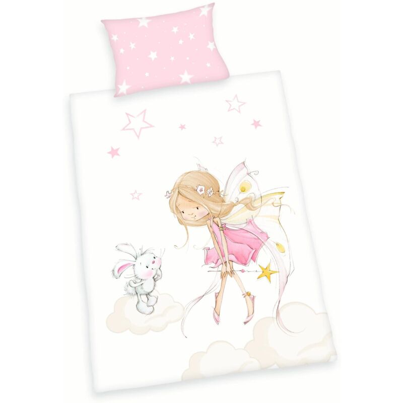 foto del prodotto herding set biancheria da letto little fairy, made in green by oeko tex, federa 40 x 60 cm con chiusura a busta, copripiumino 100 x 135 cm con