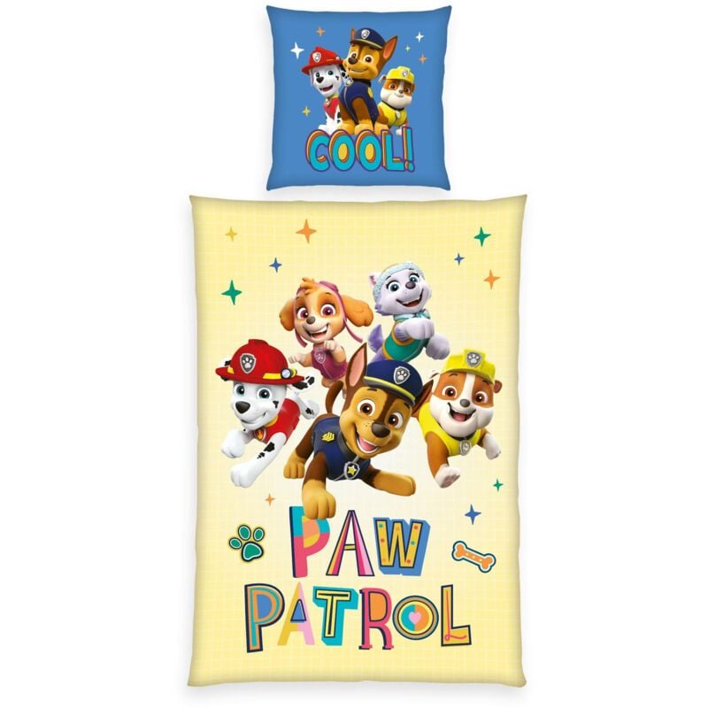foto del prodotto herding set di biancheria da letto, paw patrol, federa 80 x 80 cm con chiusura a cerniera e motivo reversibile, copripiumino 135 x 200 cm con