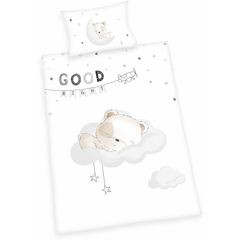 foto del prodotto herding set di biancheria da letto reversibile per bambini, orsetto addormentato, copripiumino 100 x 135 cm, federa 40 x 60 cm, cotone renforc 