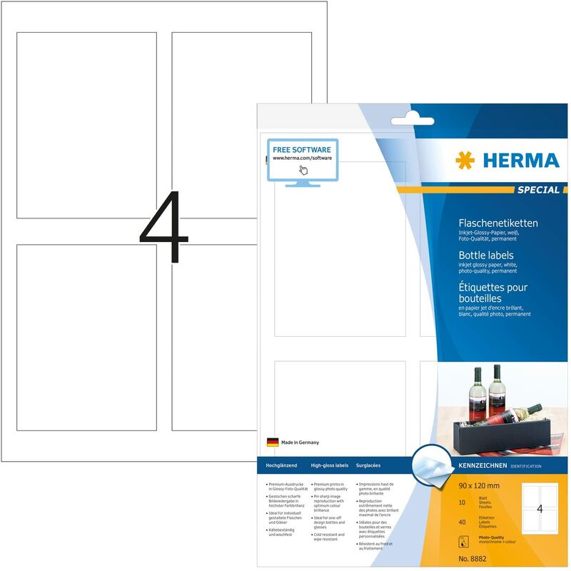 foto del prodotto herma etichette per marcatura, 90 x 120 mm, etichette adesive a4 per stampante, 4 etichette per foglio, bianco