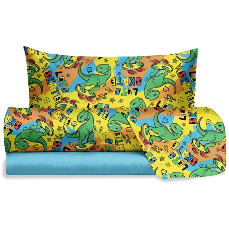 foto del prodotto hermet jolly, set lenzuola letto singolo dinosauro, 100 cotone, lenzuolo sopra lenzuolo con angoli federa, completo letto fansatisa cameretta