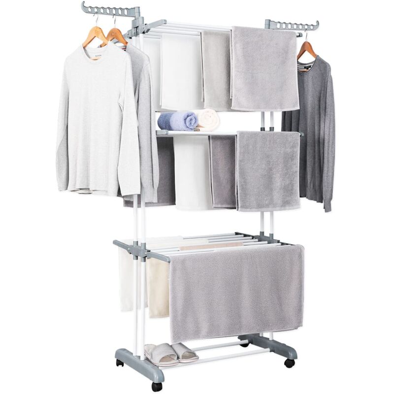 foto del prodotto herzberg stendibiancheria torre laterale ali laterali su 3 pieghevole appendiabiti mobile grigio