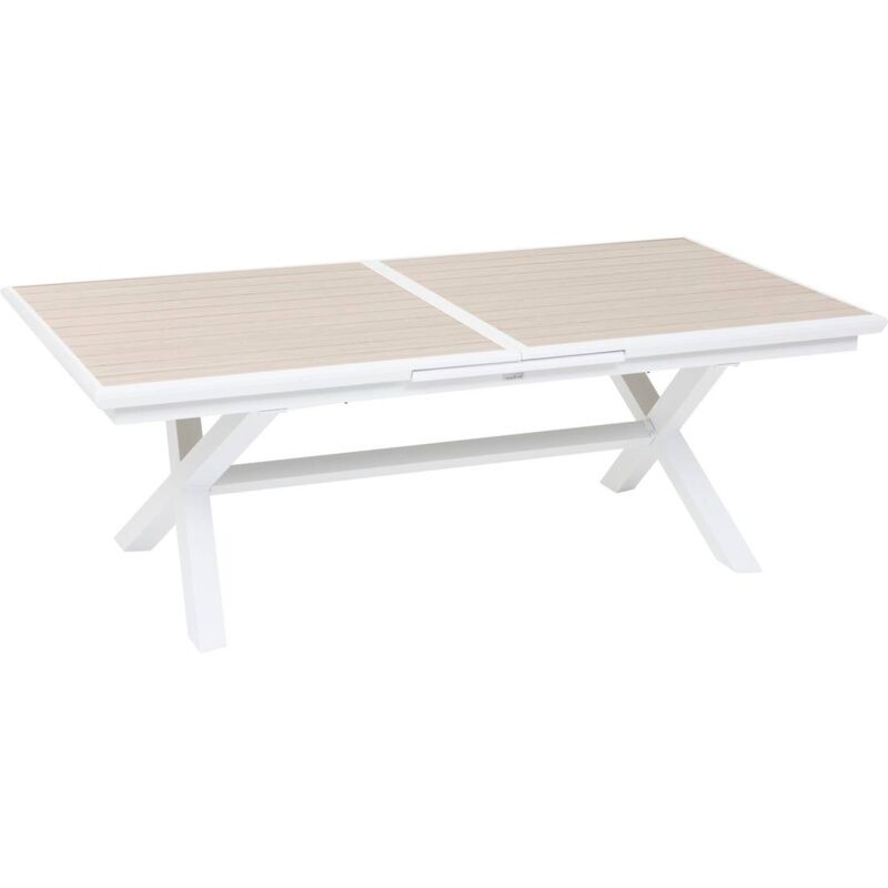 foto del prodotto hesperide tavolo da giardino allungabile axiome in alluminio trattato con polveri epossidiche, bianco e lino, con 10 posti a sedere hesp ride