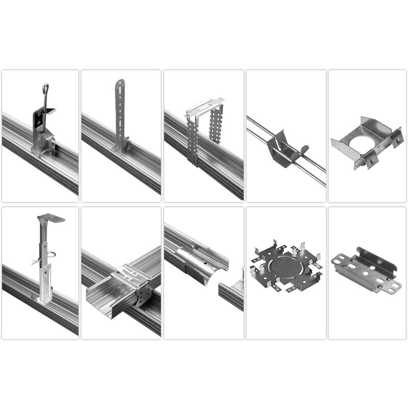 foto del prodotto hexim accessori per cartongesso cd 60 27mm gancio soffitto, connettore longitudinale ecc. 10 pezzo parte inferiore della gruccia nonius 100 pezzi