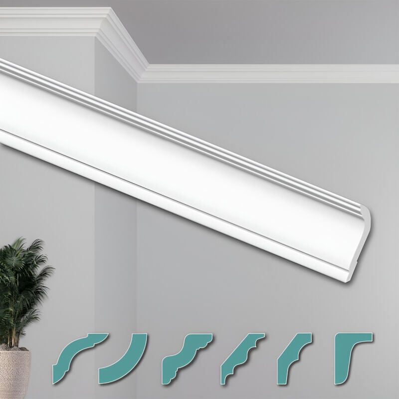 foto del prodotto hexim o stucchi per soffitto moderni in xps styropor bianco, 2 metri profili di cornici decorative zg27 70 x 30 mm, angoli pretagliati nk zg