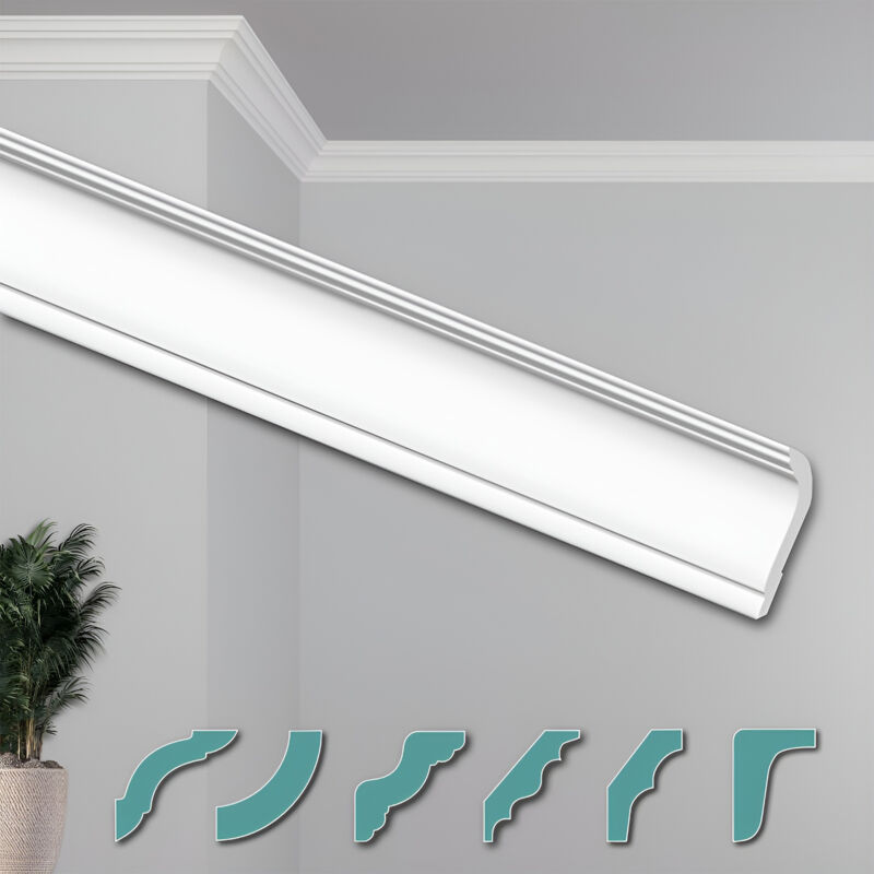 foto del prodotto hexim o stucchi per soffitto moderni in xps styropor bianco, 2 metri profili di cornici decorative zg27 70 x 30 mm, un pezzo campione
