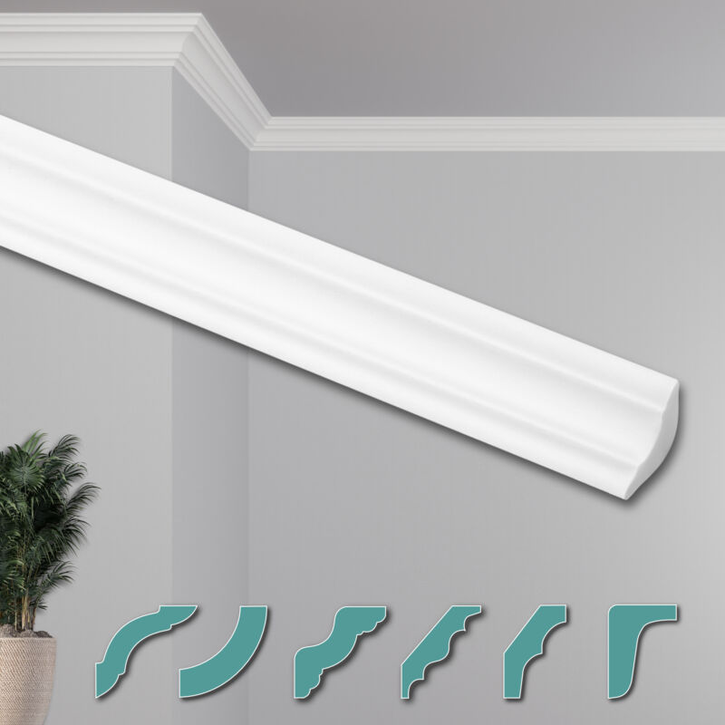 foto del prodotto hexim - o stucchi per soffitto - moderni in xps styropor bianco, 2 metri profili di cornici decorative zg3 - 22 x 22 mm, angoli pretagliati / nk-zg