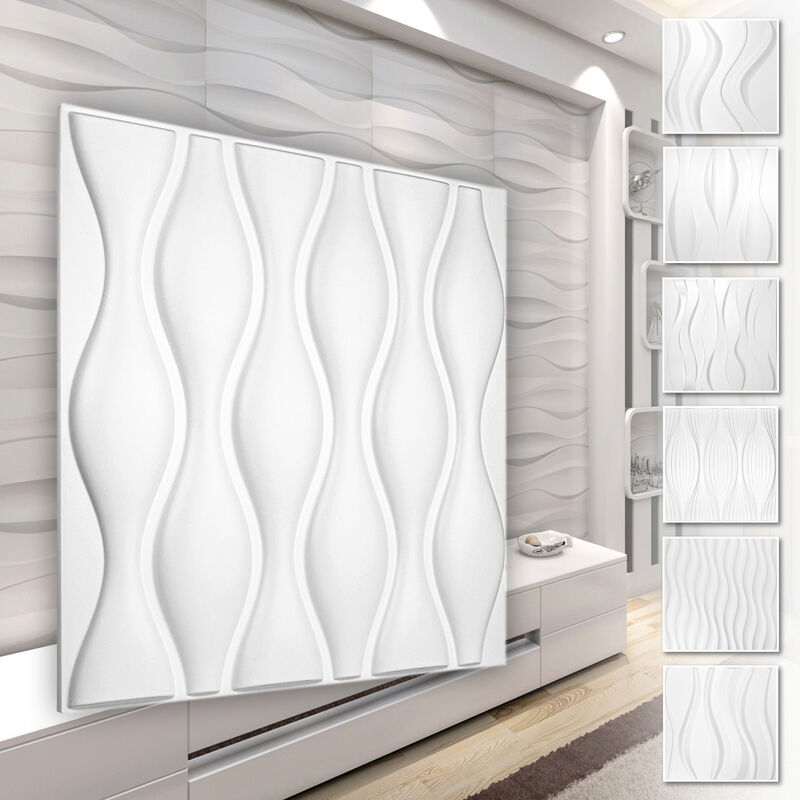 foto del prodotto hexim pannelli murali 3d in plastica pvc rivestimento murale bianco con aspetto 3d motivi a onda 1 pannello campione, hd052