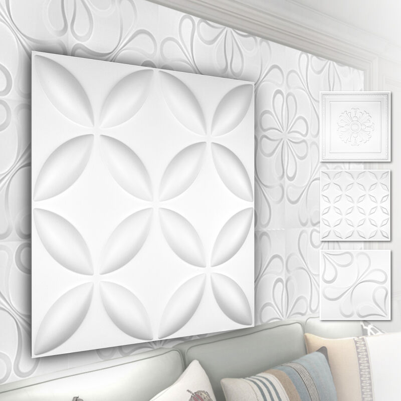 foto del prodotto hexim pannelli murali 3d in plastica pvc rivestimento murale bianco con ottica 3d motivi floreali 1 pannello campione, hd038
