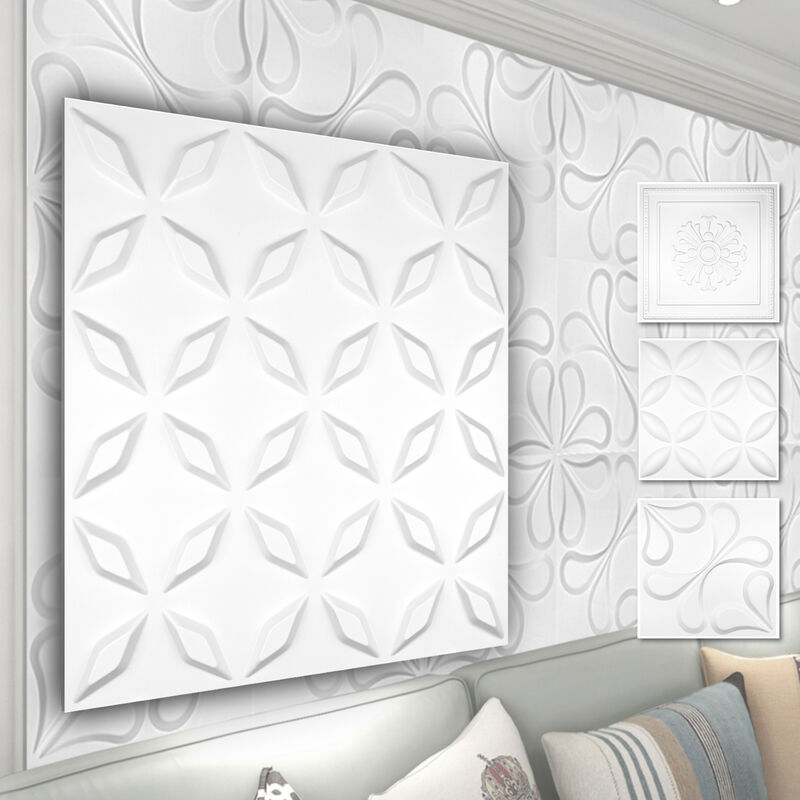 foto del prodotto hexim pannelli murali 3d in plastica pvc rivestimento murale bianco con ottica 3d motivi floreali 1 pannello campione, hd063